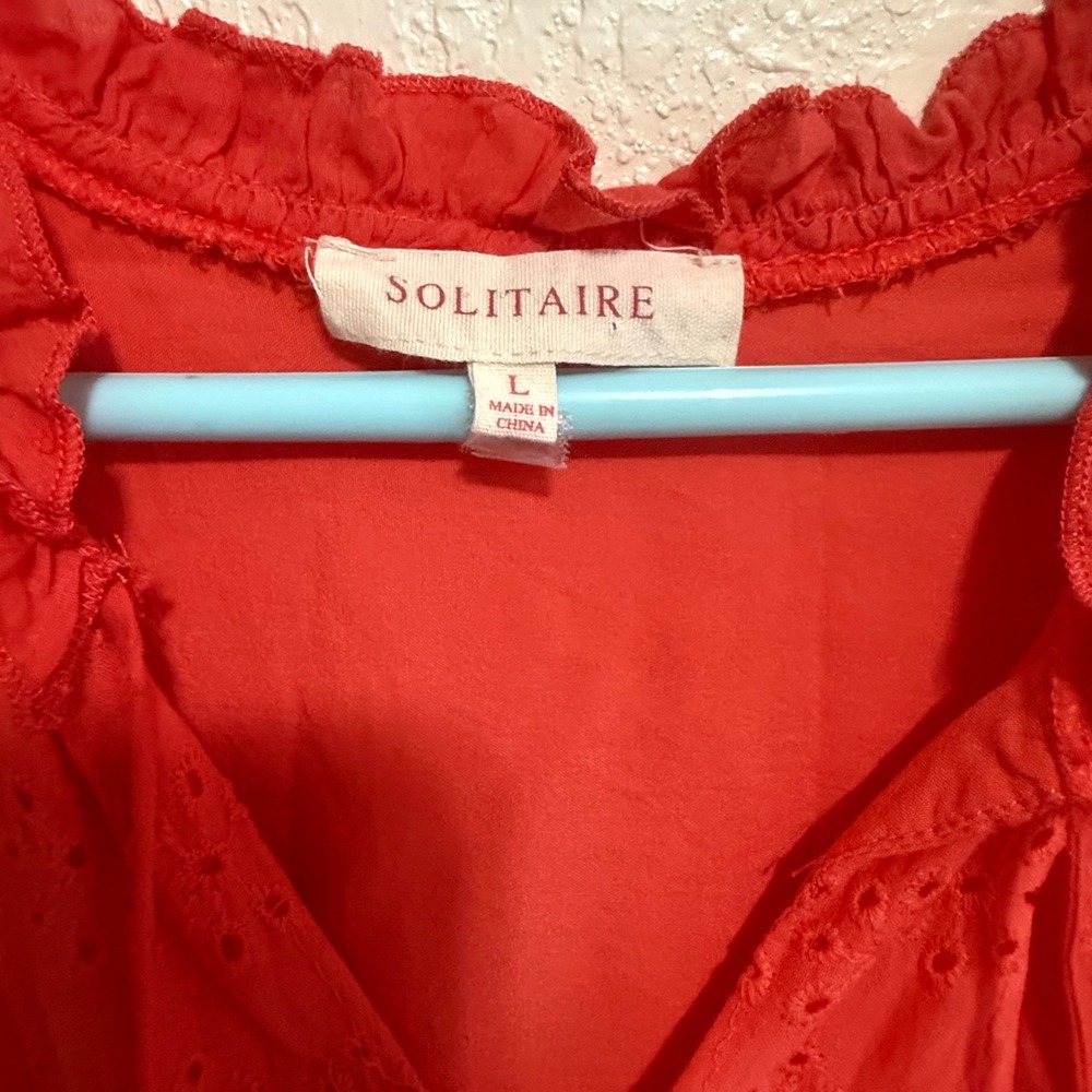 Solitaire CORAL Eyelet Smocked Maxi Dress Flutter Sleeve Boho Womens Large - Picture 2 of 15